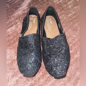 TOMS Black Glitter Loafers